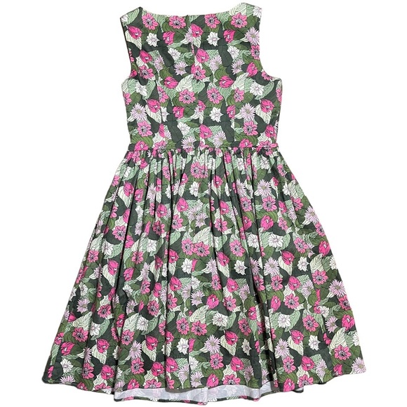 Collectif Candice Palm Blush Floral Swing Dress In Sz L/10 - Picture 5 of 12